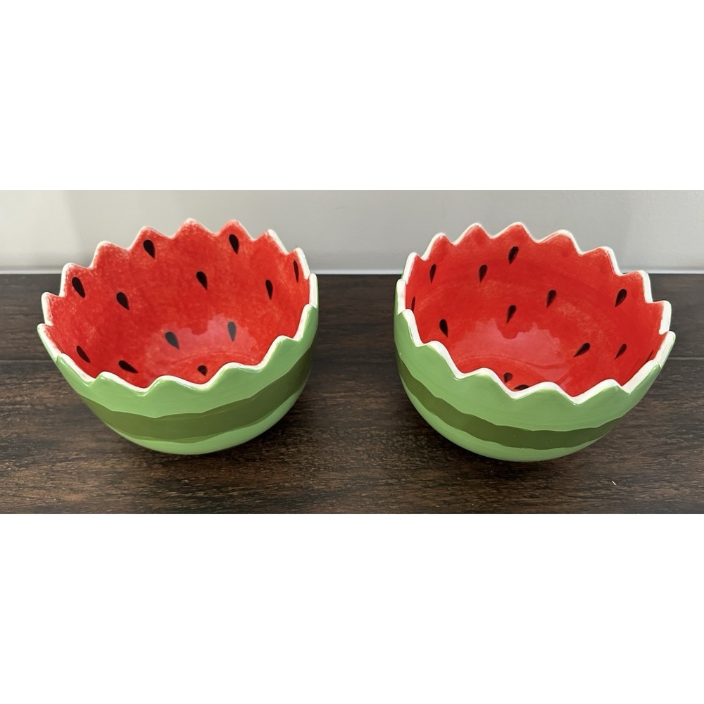 Pier One Set Of 2 Watermelon‎ Serving Bowls  Nesting Bowls Summer Serving Bowls